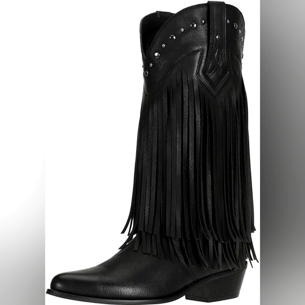 Black Fringe Boho Western Boots